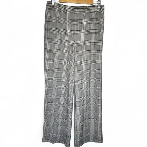 Nicole Miller New York Women's Wide Leg Glen Plaid Pants Size 8 Gray Brown Black - Picture 10 of 10